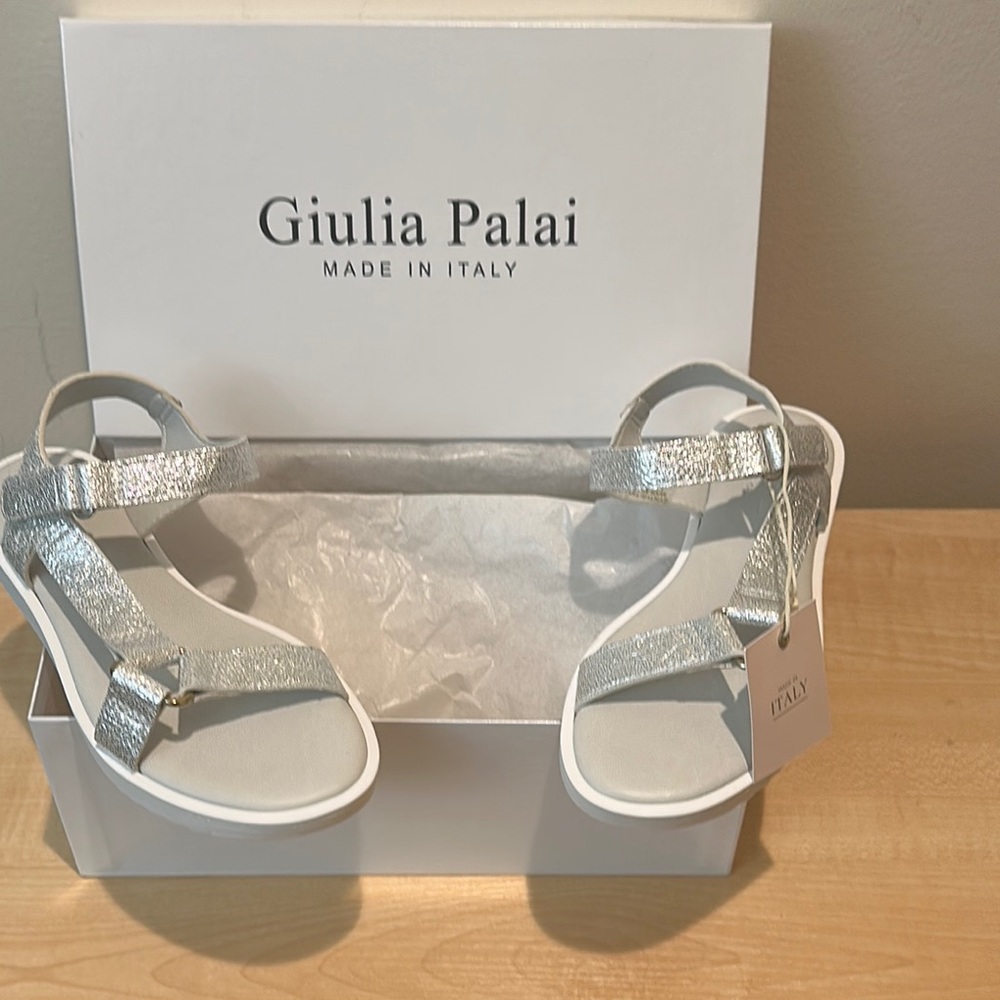 Giulia Palai Silver Asymetrical Strap Sandal - Size 13
